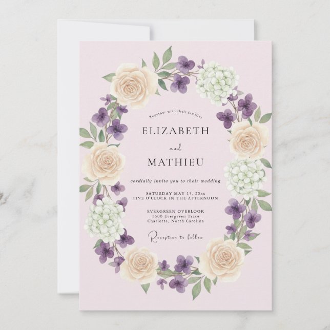Invitation Couronne de mariage Violet Rosé (Devant)