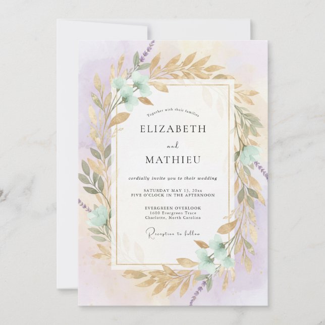 Invitation Couronne de mariage Violet Seafoam (Devant)