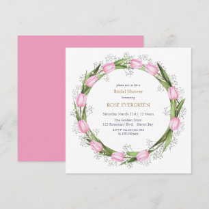 Invitation Couronne de mariée aux tulipes roses pastel et au 