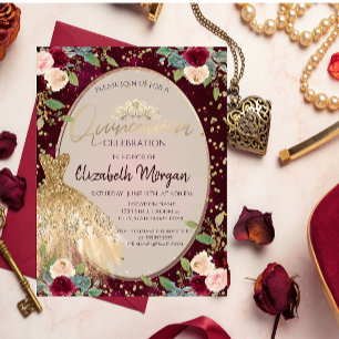 Invitation Couronne de mariée en or chic, Quinceañera aux ros