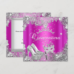 Invitation Couronne de masque argent rose chaud pour Quincean