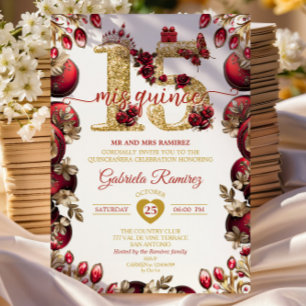 Invitation Couronne de Mis Quince 15 ans Red Golden Quinceañe
