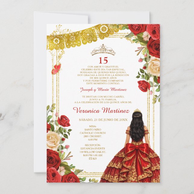 Invitation Couronne de Mis Quince Burgundy Red Quinceañera 15 (Devant)