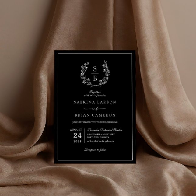 Invitation Couronne de monogramme botanique élégant Mariage N (Créateur téléchargé)
