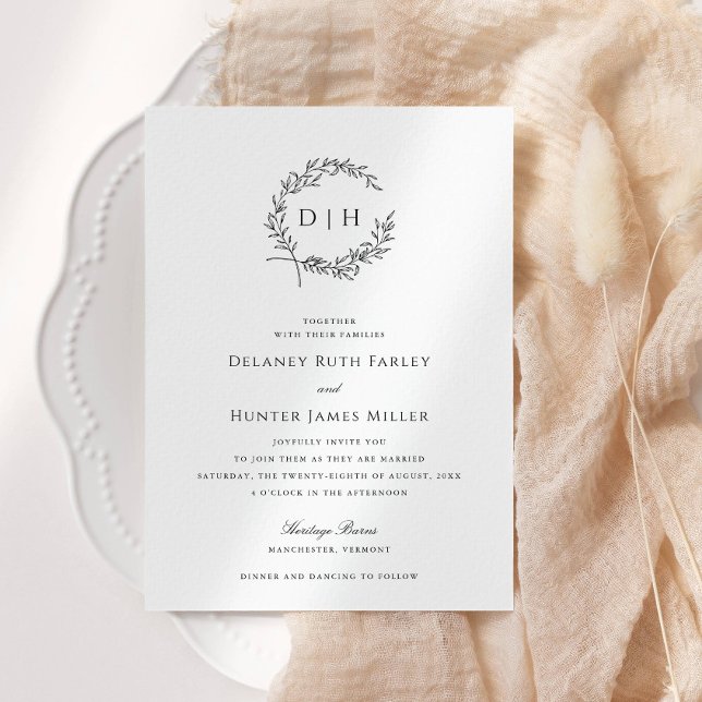Invitation Couronne de monogramme classique de mariage (Créateur téléchargé)