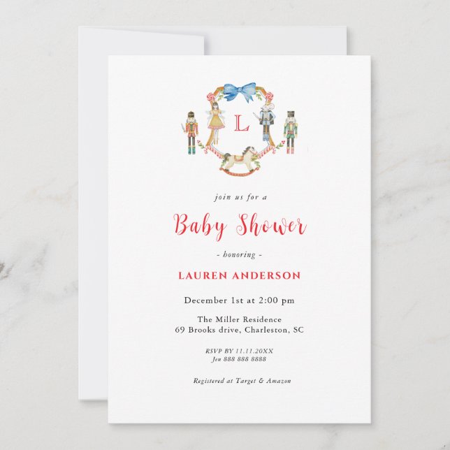 Invitation Couronne de monogramme de casse-noisette pour Baby (Devant)