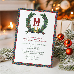 Invitation Couronne de monogramme de Noël équestre à l'aquare