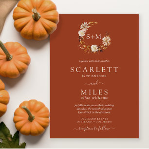 Invitation Couronne de monogramme en terre cuite automne Mari