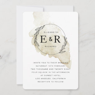 Invitation Couronne de monogramme minimaliste lavis aquarelle