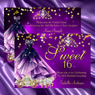 Invitation Couronne de naissance pour robe Sweet 16 violette