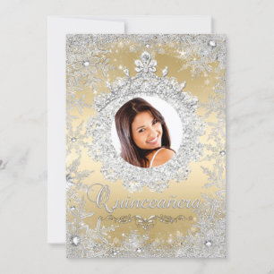 Invitation Couronne de neige en or et argent pour Quinceanera