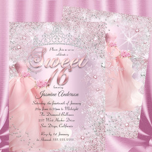 Invitation Couronne de neige rose pâle Sweet 16
