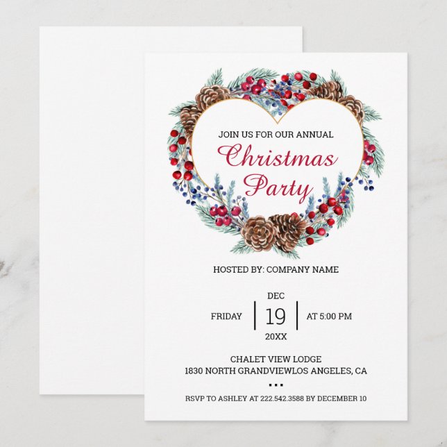 Invitation Couronne de Noël  (Devant / Derrière)