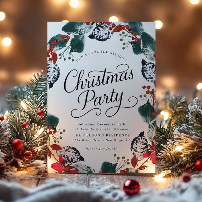 Invitation Couronne de Noël à feuilles de neige de baie Scrip (Créateur téléchargé)
