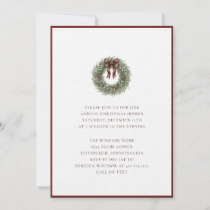 Invitation Couronne de Noël à l'aquarelle élégante avec un nœ