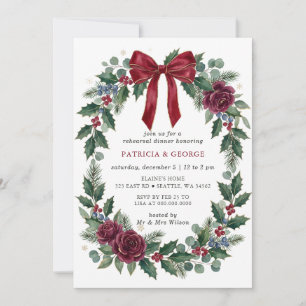 Invitation Couronne de noël à ruban rouge pour dîner de répét