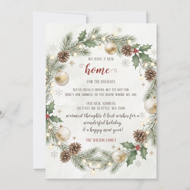 Invitation Couronne de Noël Annonce de déménagement pour les  (Devant)