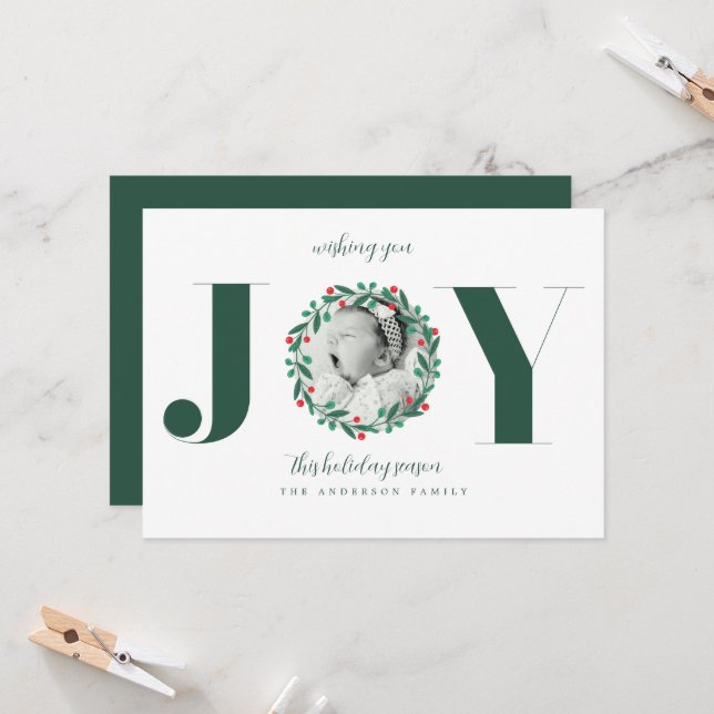 Invitation Couronne de Noël Annonce de Naissance de Bébé (Devant/Arrière en situation)