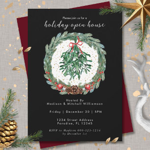 Invitation Couronne de Noël aquarelle rustique avec gui