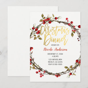 Invitation Couronne de Noël aux cranberries rustique pour le 