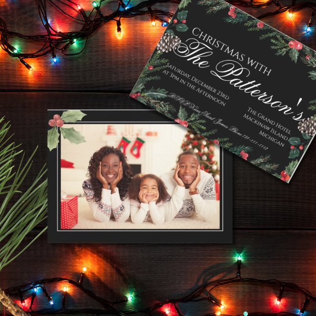 Invitation Couronne de Noël avec la fête de Noël de houx  (Créateur téléchargé)