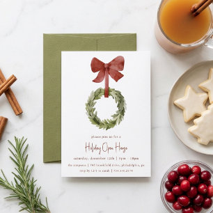 Invitation Couronne de Noël avec Ruban Rouge   Maison Ouverte