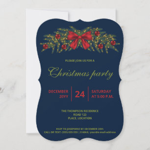 Invitation Couronne de Noël avec un nœud rouge - Fête de Noël