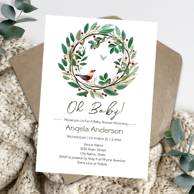 Invitation Couronne de Noël Bébé Hiver Shower (Créateur téléchargé)