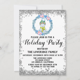 Invitation Couronne de Noël Bleu Hiver Fête Argent