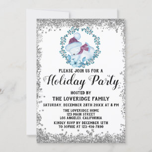 Invitation Couronne de Noël Bleu Hiver Fête Argentée