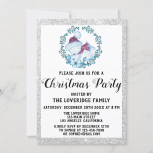 Invitation Couronne de Noël Bleu Hiver Fête de Christmas Arge