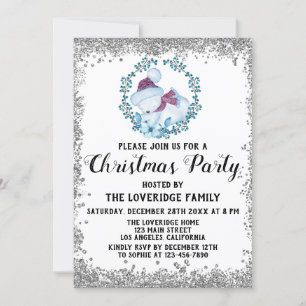 Invitation Couronne de Noël bleue d'hiver argentée pour fête 