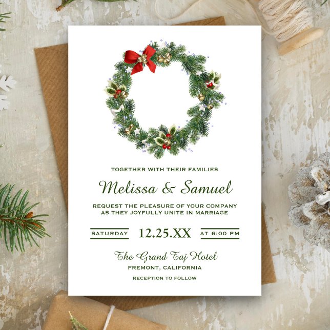 Invitation Couronne de Noël de mariage festive d'hiver (Créateur téléchargé)