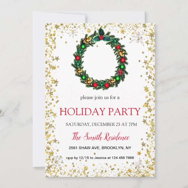 Invitation Couronne de Noël, diamants et étoiles (Devant)