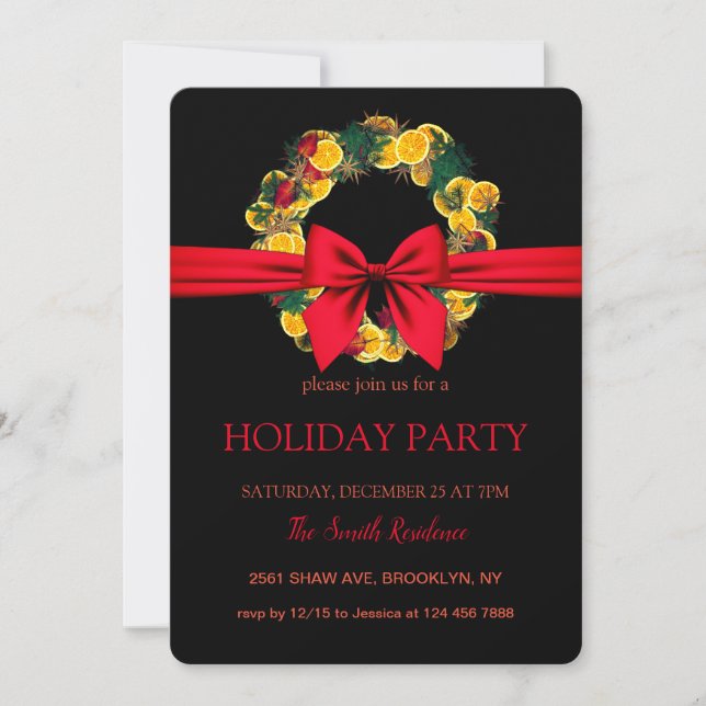 Invitation Couronne de Noël élégamment chic (Devant)