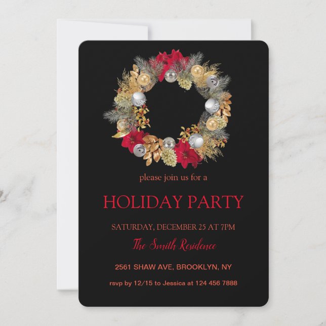 Invitation Couronne de Noël élégamment chic (Devant)