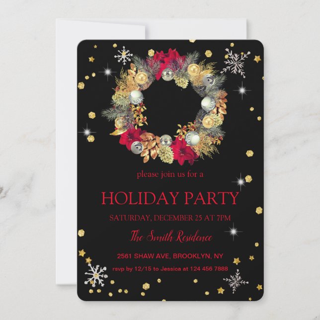 Invitation Couronne de Noël élégamment chic (Devant)