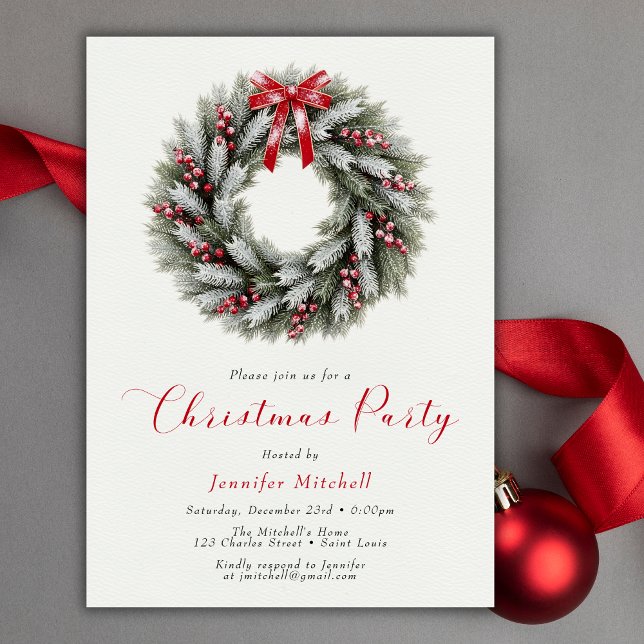 Invitation Couronne de Noël élégante Fête de vacances (Elegant Christmas Wreath Holiday Party Invitation)