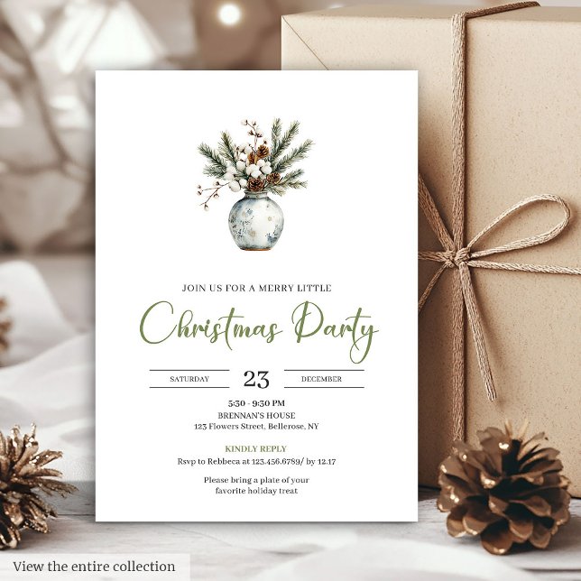 Invitation Couronne de Noël en pin aquarelle Bohème rustique  (Rustic Boho Watercolor Pine Wreath Christmas Party Invite)