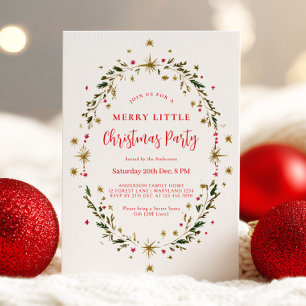 Invitation Couronne de Noël festive de fête dorée de vacances