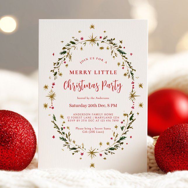 Invitation Couronne de Noël festive de fête dorée de vacances (Créateur téléchargé)