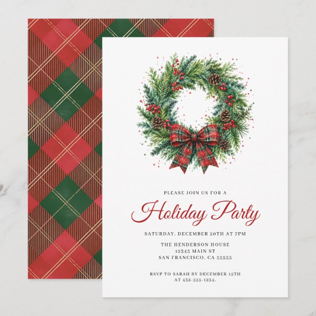 Invitation Couronne de Noël festive Fête de fin d'année (Devant / Derrière)