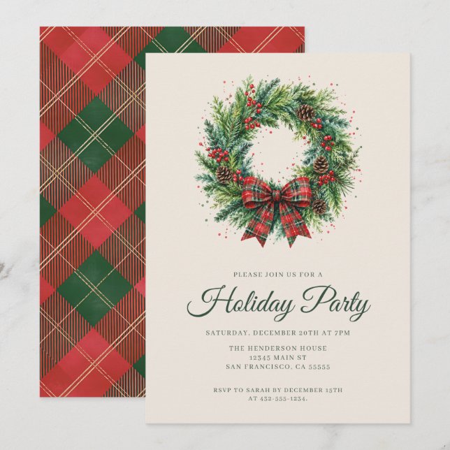 Invitation Couronne de Noël festive Fête de fin d'année (Devant / Derrière)