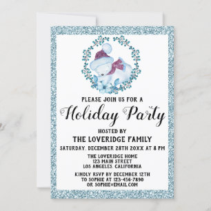 Invitation Couronne de Noël Fête de fin d'année Paillettes Bl