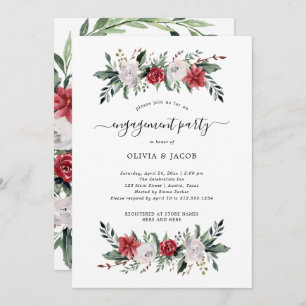 Invitation Couronne de Noël Floral Holiday Engagement Party