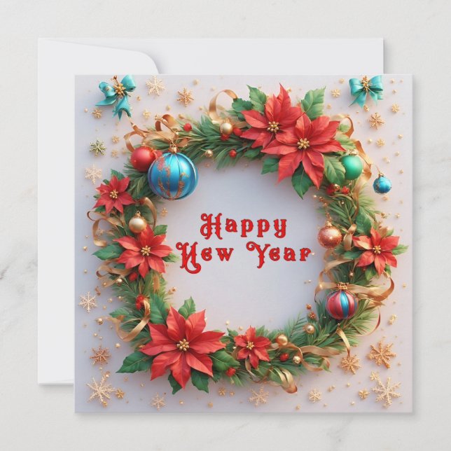 Invitation Couronne de Noël 🎄✨ Poinsettia Baubles (Devant)