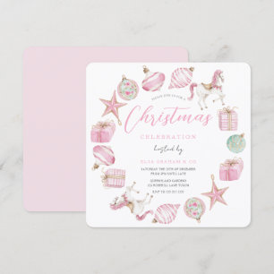 Invitation Couronne de Noël Princesse Rose Fête de Noël