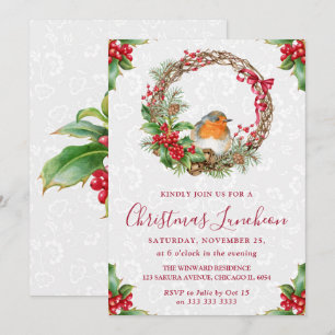 Invitation Couronne de Noël Robin & Holly Berry pour le déjeu