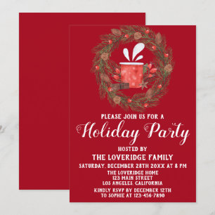 Invitation Couronne de Noël rouge et verte festive Fête de va