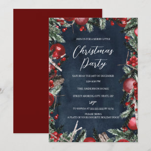 Invitation Couronne de Noël Rouge Navy Fête Florale festive